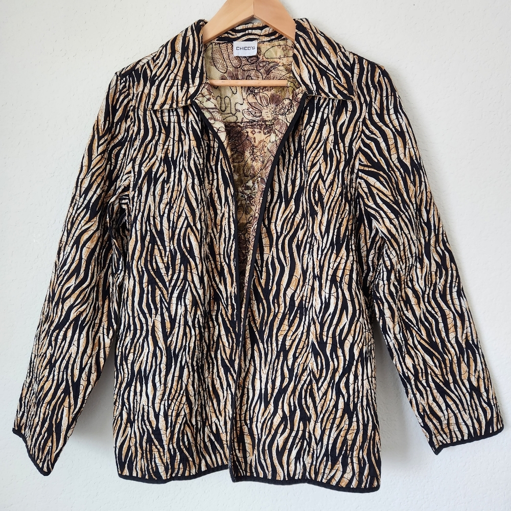 Chico's Women's Open Front Lightweight Quilted Collared Jacket, Size 3-3.5 (L)